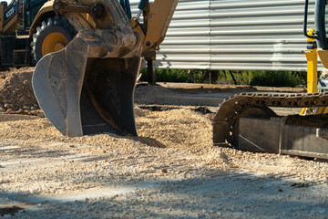 Construction equipment is repairing the motorway