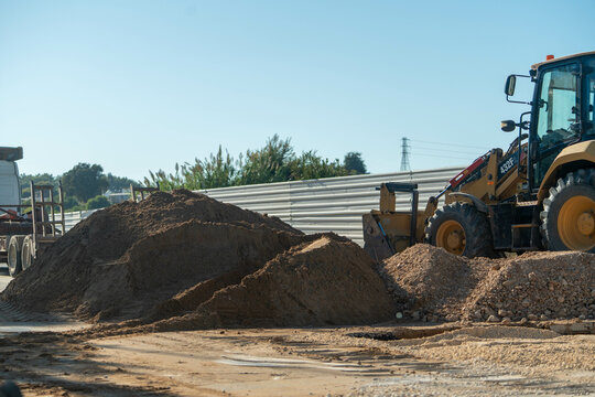 Construction equipment is repairing the motorway