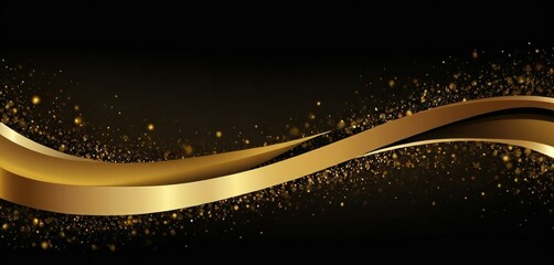 Fototapeta premium Black luxury background with golden line elements and light ray effect decoration and bokeh