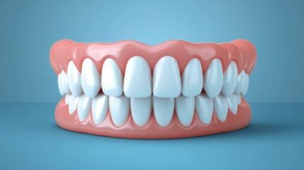 Fototapeta premium Realistic showing an upper row of perfectly clean, white teeth and gums, arranged in a curved formation