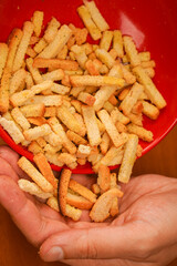 Croutons. Croutons in bowl. Unhealthy food. Unhealthy food for figure, heart, skin, teeth. Fast carbohydrates. Salty snack for beer. Junk food. Fast food. Snack. Cholesterol.