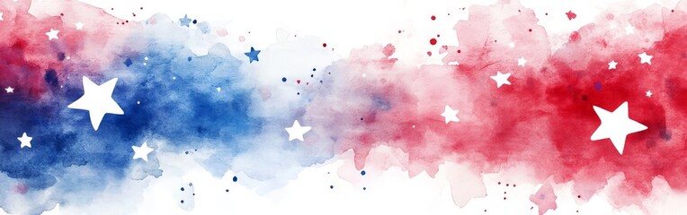 Abstract USA Patriotic Red, White, and Blue Watercolor with Stars for National Celebrations