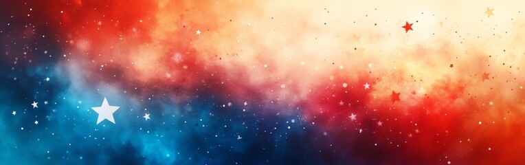 Fototapeta premium Patriotic Watercolor Red White Blue Stars Abstract for USA Holiday Celebrations