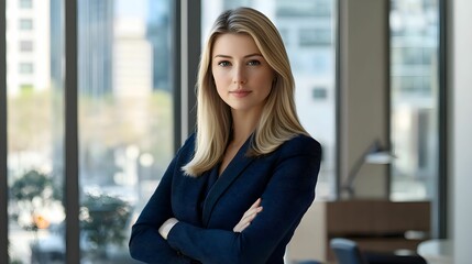 Fototapeta premium portret biznesowy, blond włosy, elegancka kobieta, biuro, niska przysłona, płytka głębia ostrości, korporacyjne, profesjonalna fotografia, realistyczna struktura skóry, światło naturalne, zbliżenie tw