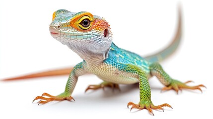 Obraz premium A Beautiful bright lizard, bright colors, long tail, bright shining eyes, standing upright full length