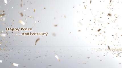 A festive graphic celebrating a work anniversary with confetti and the message "Happy Work Anniversary" prominently displayed.