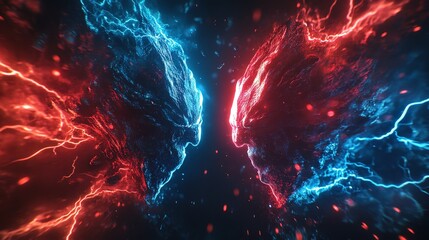 Fototapeta premium Holographic Versus Logo with Neon Lightning Flashes for Cyber Sport Tournament Screen