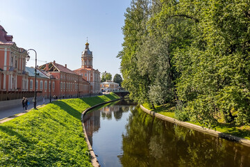 St. Petersburg, Russia, July 9, 2024. Buildings Architecture Alexander Nevsky Lavra. River...