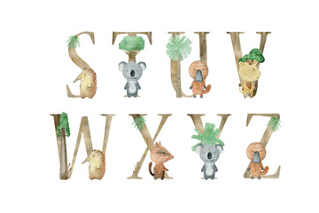 Watercolor animals letters.