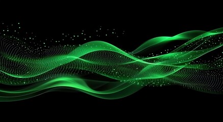 Abstract Green Wave with Glowing Particles