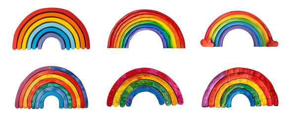 Obraz premium Playful wooden rainbows. Set png isolated on transparent background
