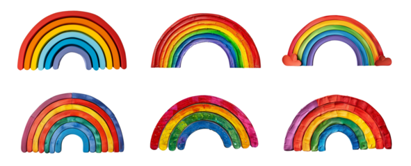 Playful wooden rainbows. Set png isolated on transparent background