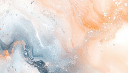 Obraz premium Abstract background with white, blue, and orange paint swirls.