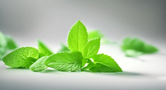 mint leaves on a wooden table
