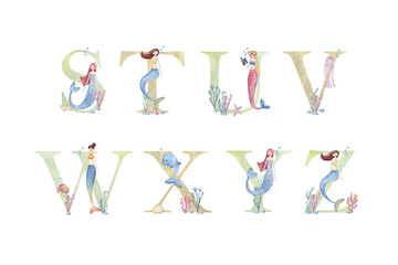 Watercolor sea letters.