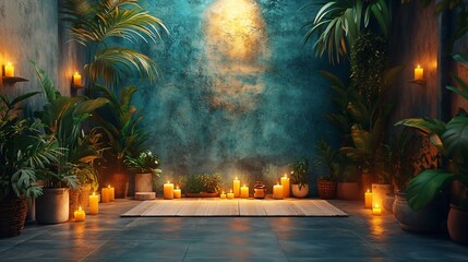 An inspiring wall art featuring natural therapy quotes surrounded by plants and candles in a wellness center