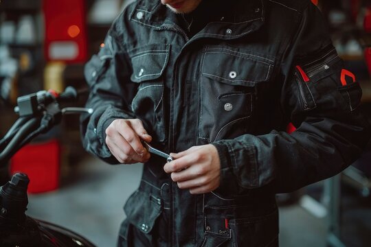Mechanic in Black Workwear Holding a Wrench