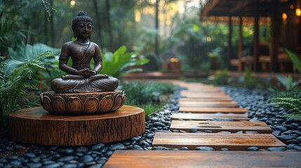 Natural therapy quotes engraved on a wooden board at the entrance of a yoga retreat