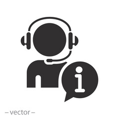 client support, info center icon, guide or advisor, call reception service, helpdesk, operator or agent, flat vector illustration