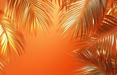 Fototapeta premium Golden Palm Leaves on Orange Background