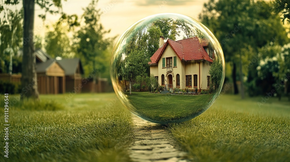 Canvas Prints Conceptual digital illustration of real estate property bubble with low interest rates driving home price inflation  