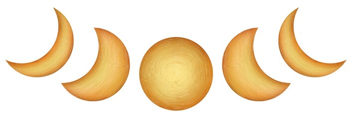 Golden Moon Phases, Celestial and Lunar Cycle Illustration