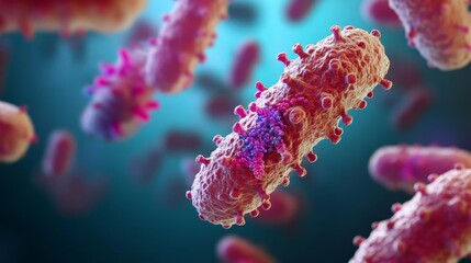 Bacteria exchanging resistance genes, microbial focus, 3D illustration