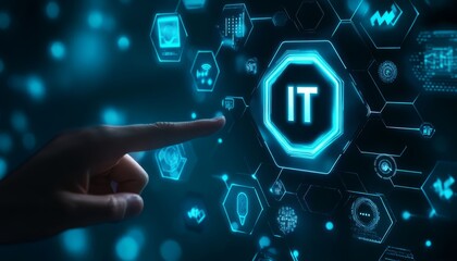 Digital IT system showcasing data processing and tech innovation.