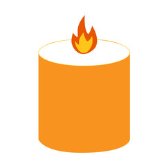 Vector drawing of candle holder with burning candle. Halloween elements in flat shape. Halloween illustration on white background. Design elements for logos, badges, banners, labels, posters
