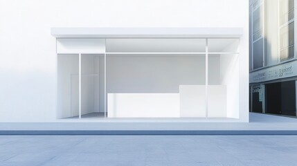 Fototapeta premium contemporary shop front mockup with clean white facade and glass windows blank template 