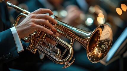 Fototapeta premium Brass Instrument in Performance, Close-Up View