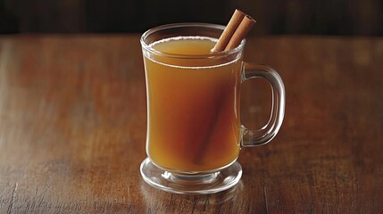 Warm Beverage with Cinnamon Stick in Glass Mug