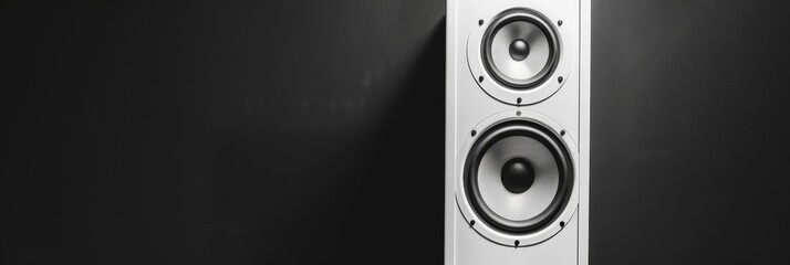 Classic loudspeaker in white against a bold black backdrop With copy space