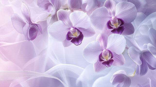 Light purple orchids on soft pastel background