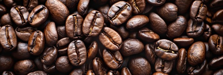 Fototapeta premium Close up of roasted coffee beans, perfect for backgrounds or textures.