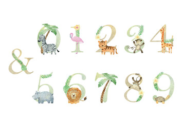 Obraz premium Watercolor animals numbers.