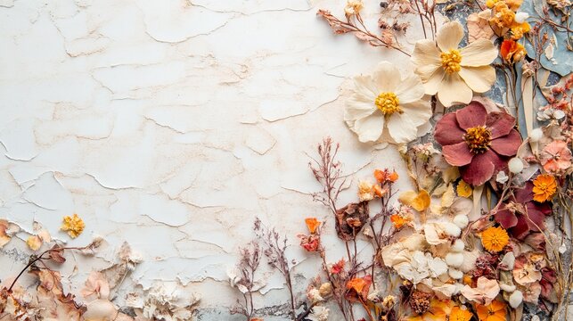 Vintage Collage: Decorative Border with Old Book Pages, Dried Flowers, and Antique Textures