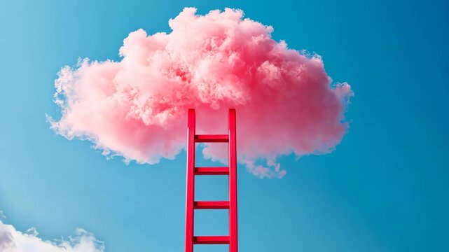 Pink cloud with a red ladder reaching