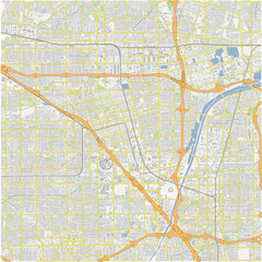 Map of Anaheim in California in a normal road map style. Contains layered vector with roads water, parks, etc.