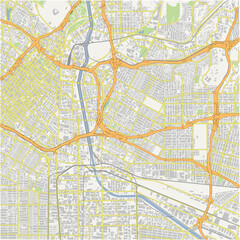 Obraz premium Map of Boyle Heights in California in a normal road map style. Contains layered vector with roads water, parks, etc.