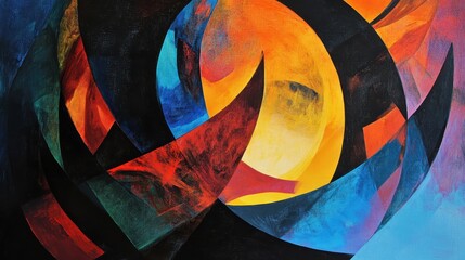 Fototapeta premium Abstract painting with geometric shapes and vibrant colors