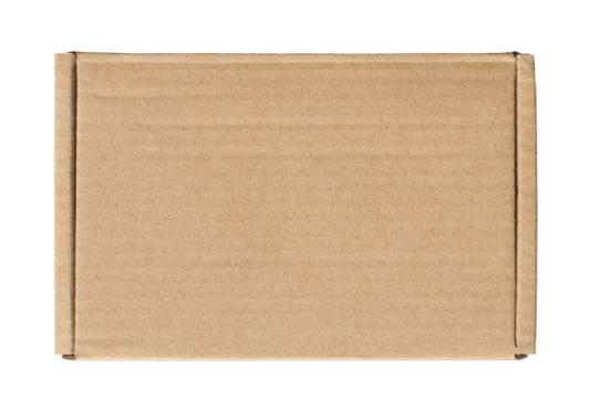 Plain brown cardboard box viewed from above, ideal for shipping or storage on a transparent background perfect for design presentations