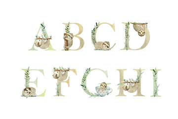 Watercolor animals letters.