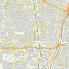 Map of Compton in California in a normal road map style. Contains layered vector with roads water, parks, etc.