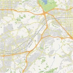 Map of Diamond Bar in California in a normal road map style. Contains layered vector with roads water, parks, etc.
