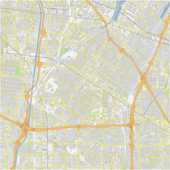 Obraz premium Map of Downey in California in a normal road map style. Contains layered vector with roads water, parks, etc.