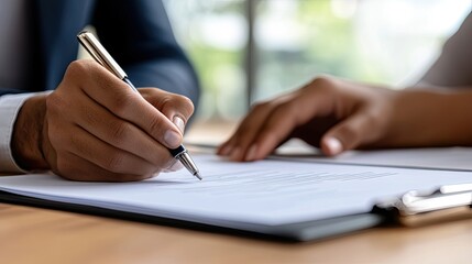 Fototapeta premium Businessperson Signing Important Documents in Office Setting