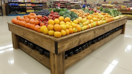 Vibrant Display of Fresh Fruits and Vegetables in Market