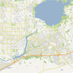 Map of Folsom in California in a normal road map style. Contains layered vector with roads water, parks, etc.