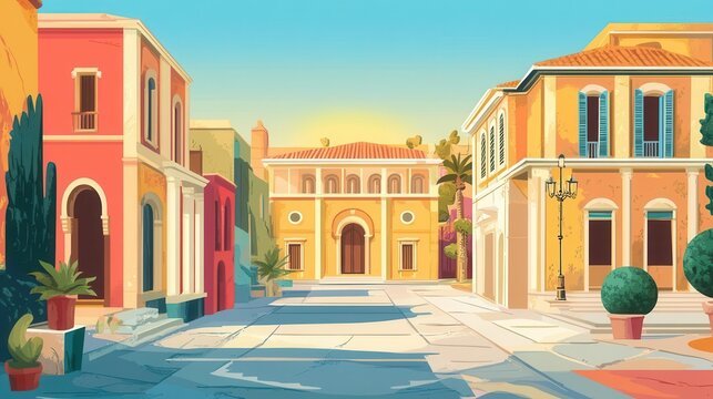 Italian fresco flat design front view cultural heritage theme animation vivid